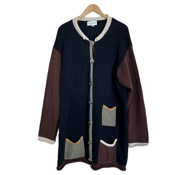 Bloomingdale's 90s Knitted Cardigan Colorblock Size 3X - Picture 3 of 12